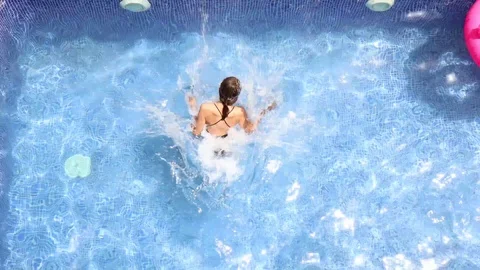 Fun in the Pool Stock Footage 94612227