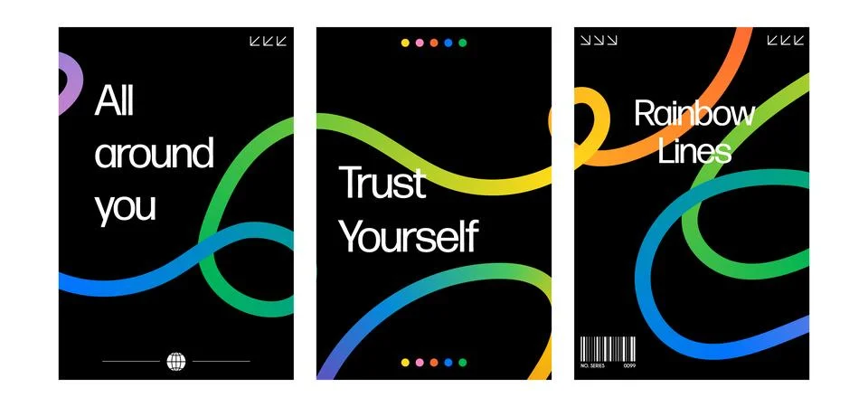 Fun rainbow gradient doodle poster. Vibrant squiggle line ribbons and color.. 스톡 일러스트