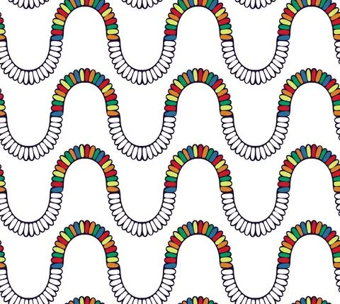 Fun rainbow waves seamless pattern, hand drawn boho ornamental art, doodle paint Stock Illustration