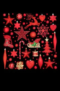 Fun Red Christmas Tree Festive Decorations and Berry Background Illustration