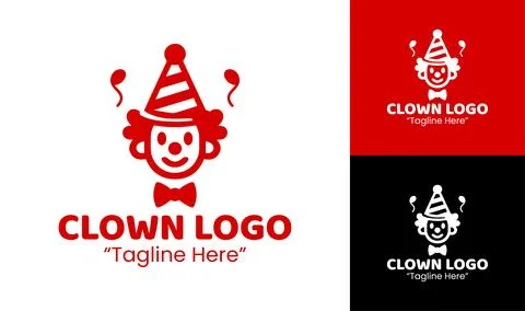 Fun Red Clown Face Logo with Party Elements for Kids Entertainment Stock Illustration
