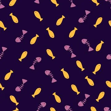 Fun repeat pattern with purple and yellow fish Stock Illustration