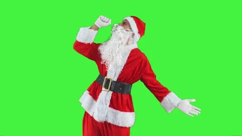 Fun Santa Claus pretending to sing with an imaginary microphone Stock Footage 285348243