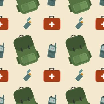 Fun scout pattern with camping objects on the beige background Stock Illustration