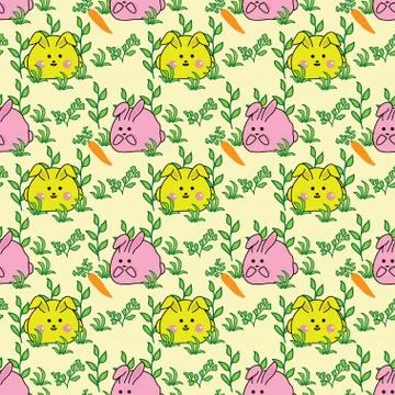 Fun Seamless Pattern with Cute Rabbit Illustrazione stock