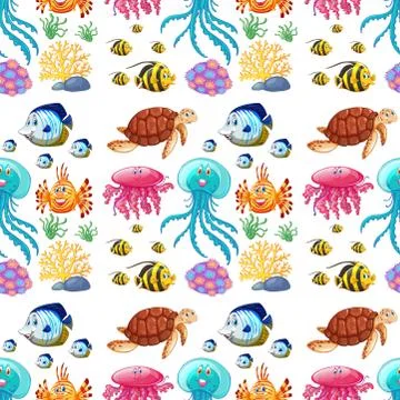 Fun seamless pattern of marine life Illustrazione stock