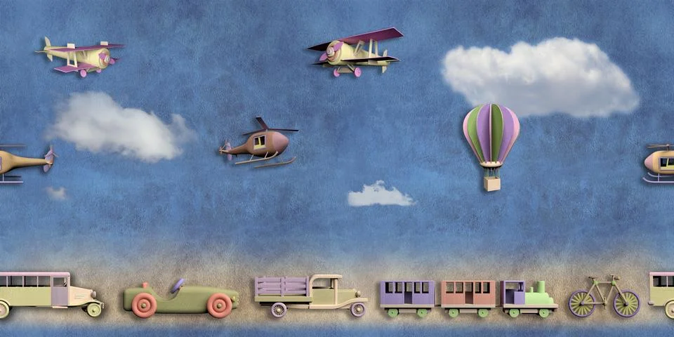 Fun seamless pattern with retro transportation toys 스톡 일러스트