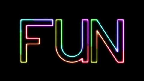 Fun - seven colors neon text, moving lights, on transparent background Stock Footage 104456469