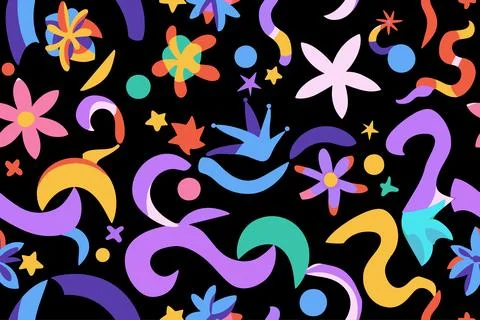 Fun shapes children seamless pattern. Flower geometric neon bright color funky Stock-Illustration