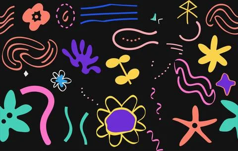 Fun shapes children seamless pattern. Flower geometric neon bright color funky Stock Illustration