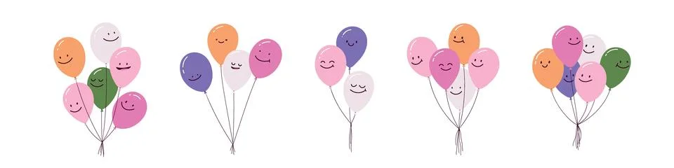 Fun Simple doodle balloon, smiling characters child friendly. Flat vector i.. 스톡 일러스트