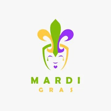 Fun simple jester with fleur de lis hat logo, mardi gras logo Stock Illustration