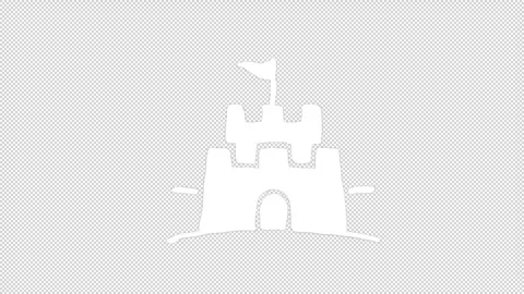 Fun simple sand castle white summer line icon animation on an alpha channel Stock Footage 276329330