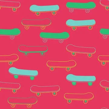 Fun skateboard seamless pattern for kids and teens. Urban style modern brig.. Stock Illustration
