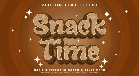 Fun snacks time editable text effect template Illustrazione stock