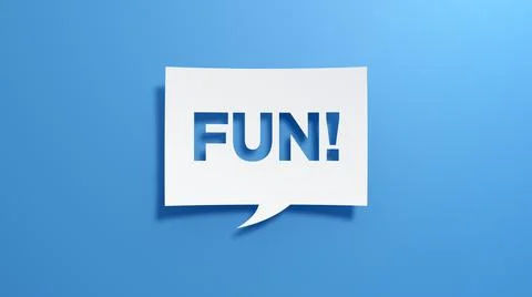 FUN! Speech Bubble. White cut out paper on blue background. 3D Render. Stock Illustration