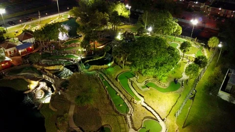 Fun Spot miniature golf course night Stock Footage 102068515