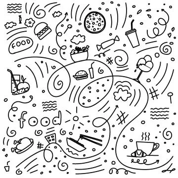 Fun stylish vector doodle about different food Illustrazione stock
