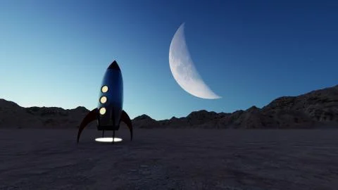 Fun stylized retro rocket on an unknown planet Stock Illustration