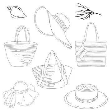 Fun summer accessories packaging design featuring bags and hats isolated on.. Stock Illustration