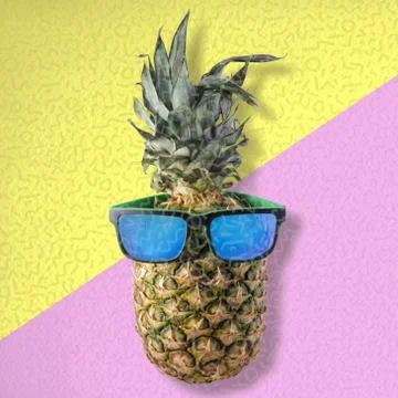 Fun summer art with pineapple fruit and sunglasses Stock Photos