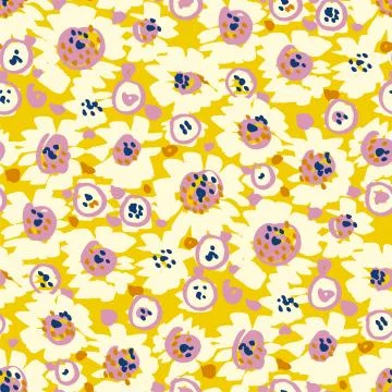 Fun summer yellow hand drawn flowers seamless pattern for wallpaper, wrap, fabri Stock Illustration