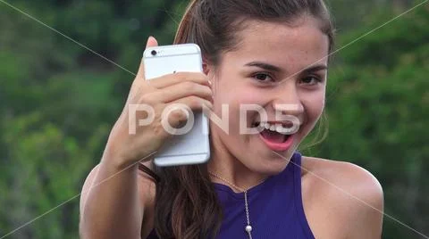 Fun Teen Girl Taking Selfies Stock Photos