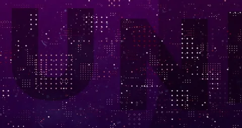 FUN text animation over purple background with scattered dots and squares Stock Footage 304101765