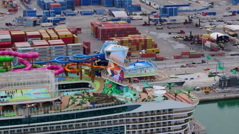 Fun things to do on the Icon Of The Seas Cruise Ship top deck Miami FL Stock Footage 261121838