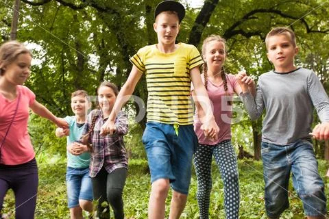 Fun time for children in summer camp Stock Photos
