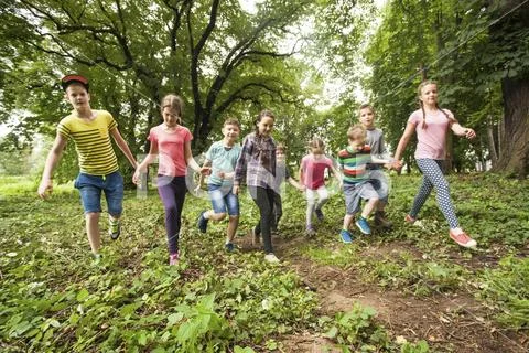 Fun time for children in summer camp Stock Photos