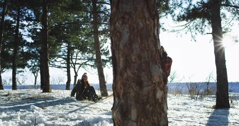 Fun time for a couple witch have a ride with sleigh lady fall down from the Stock Footage 111827706