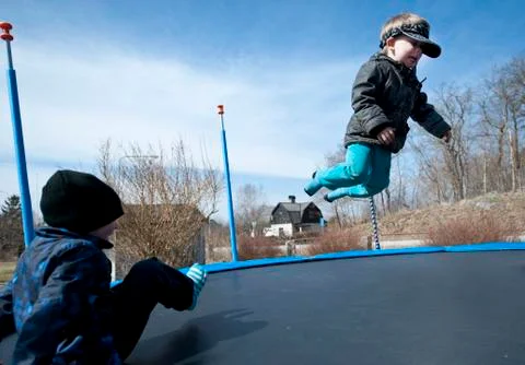 Fun on trampolin Stock Photos
