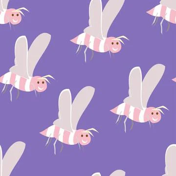 Fun Vector Bee Repeat Pattern In Pink And Purple Stock Illustration