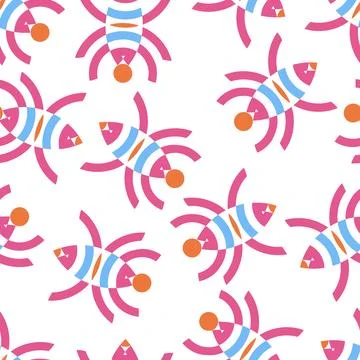 A fun Vector seamless pattern of colored abstract geometric shapes animals .. Stock Illustration