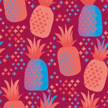 Fun vivid pineapple seamless pattern. Illustrazione stock
