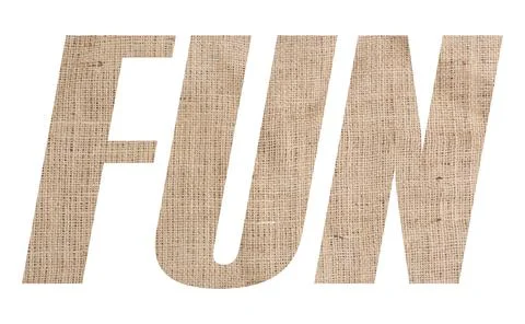 FUN word with burlap texture on white background Illustrazione stock