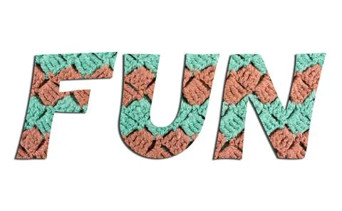FUN word with  hand knitted texture on white background Stock Illustration