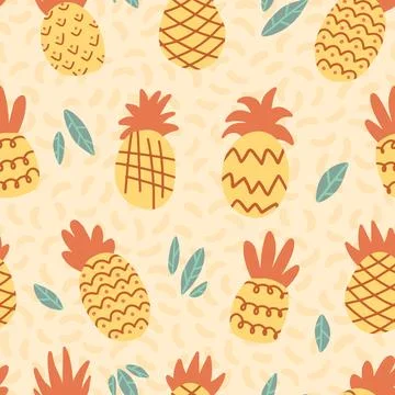Fun Yellow Pineapples Vector Repeat Seamless Stock Illustration