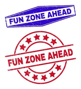 FUN ZONE AHEAD Scratched Seals in Circle and Hexagon Forms Illustrazione stock