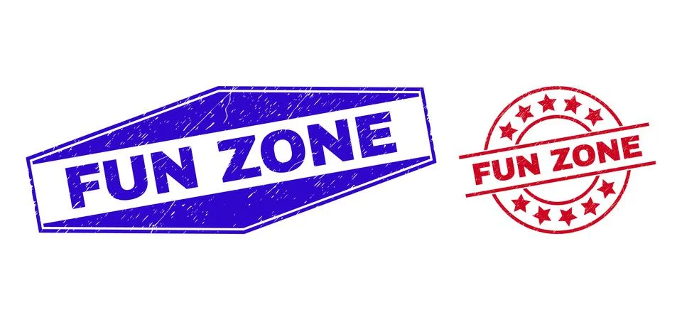 FUN ZONE Rubber Watermarks in Circle and Hexagon Forms Illustrazione stock
