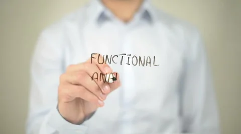 Funcational Analysis , Man writing on transparent screen Stock Footage 62852992