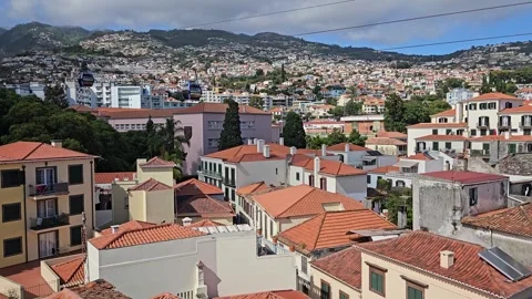 Funchal Cable Car above rooftops, Madeira, Portugal Stock Footage 339496041