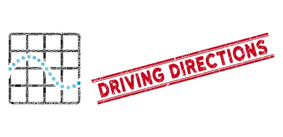 Function Chart Mosaic and Distress Driving Directions Seal with Lines Stock Illustration