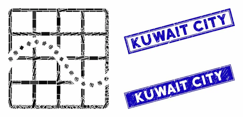 Function Chart Mosaic and Scratched Rectangle Kuwait City Stamps Illustrazione stock