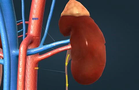 Function of the renal artery and renal vein in the kidney Illustrazione stock