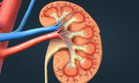 Function of the renal artery and renal vein in the kidney Illustrazione stock