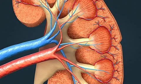 Function of the renal artery and renal vein in the kidney Illustrazione stock