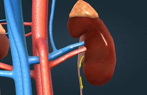 Function of the renal artery and renal vein in the kidney Illustrazione stock