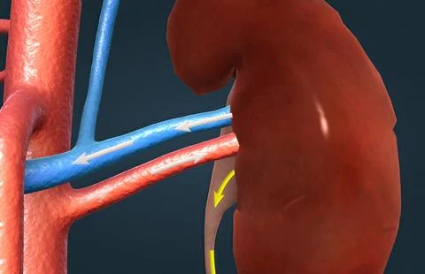 Function of the renal artery and renal vein in the kidney Stock Illustration